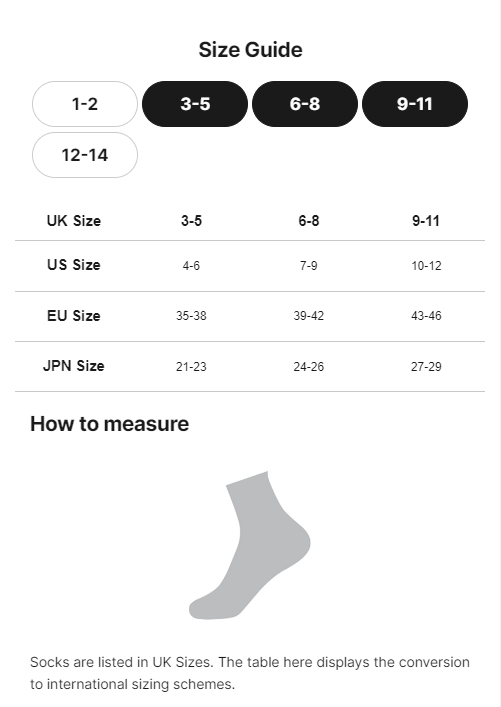 Sock Sizing Information – Leon Paul London